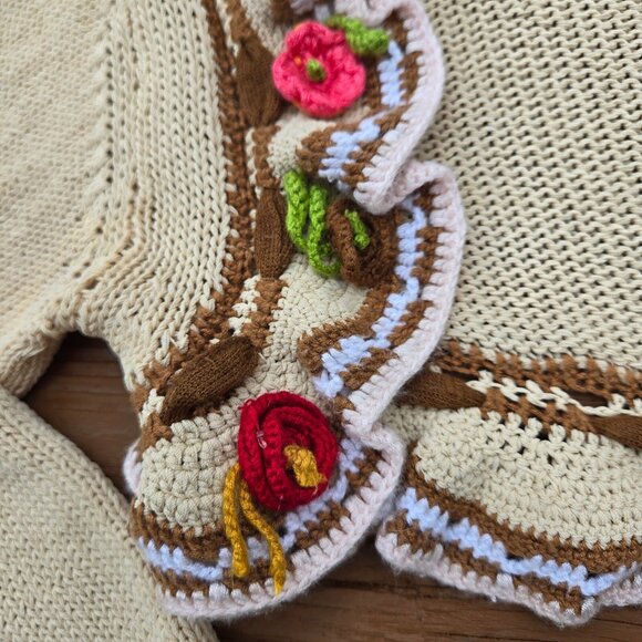 90s Y2K Shrug Cardigan Womens S Crochet flowers Fairy Cottage Grunge Boho Rave - Picture 3 of 12